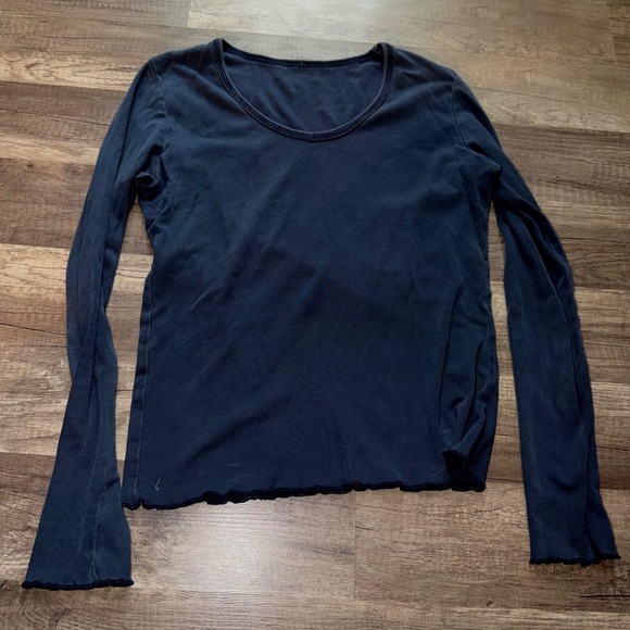 Brandy Melville Tops - Brandy Ribbed Long Sleeve Scoop Neck Lettuce Edge Trim Top